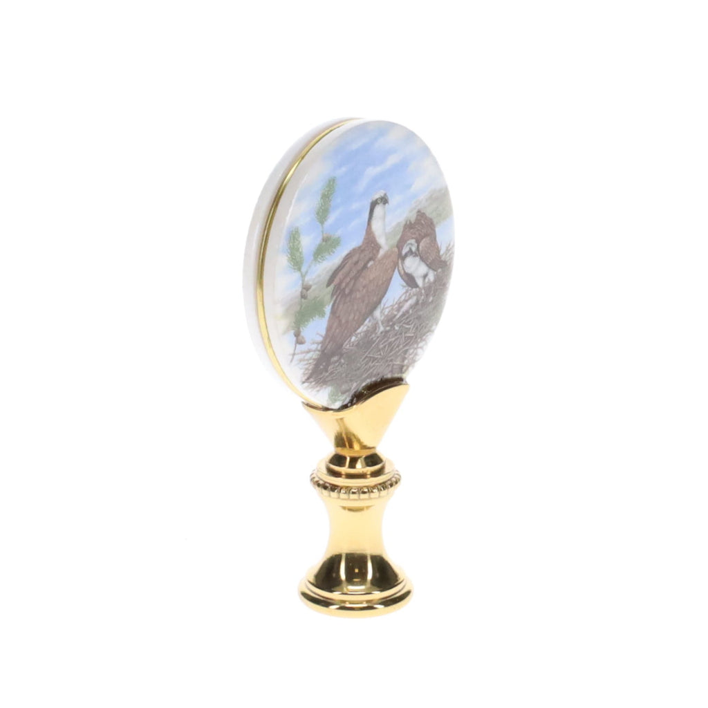 2-5/8" Tall Brass Finial, Picture of Ospreys, Ceramic, 1/4-27F Tap (15140)