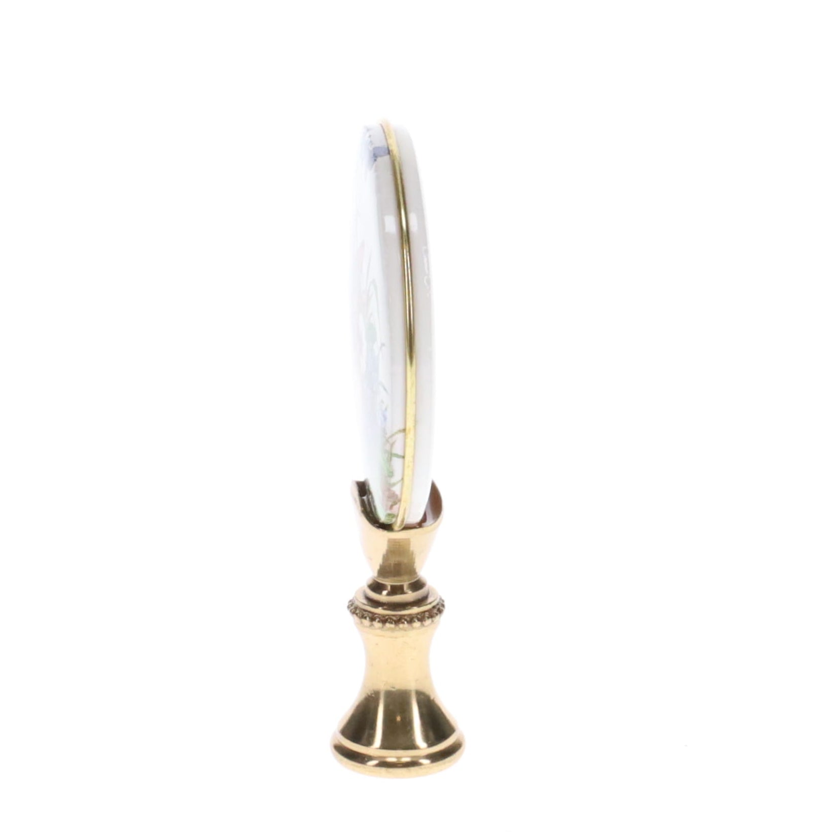 2-7/8" Tall Brass Finial, Picture of Rabbit, Flowers, Butterflies, Ceramic, 1/4-27F Tap (15141)