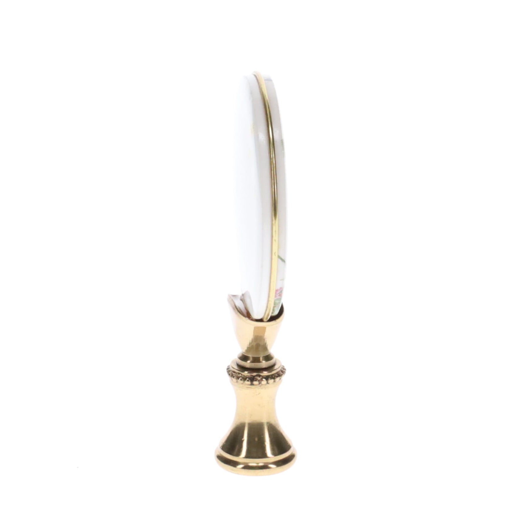 2-7/8" Tall Brass Finial, Picture of Rabbit, Flowers, Butterflies, Ceramic, 1/4-27F Tap (15141)