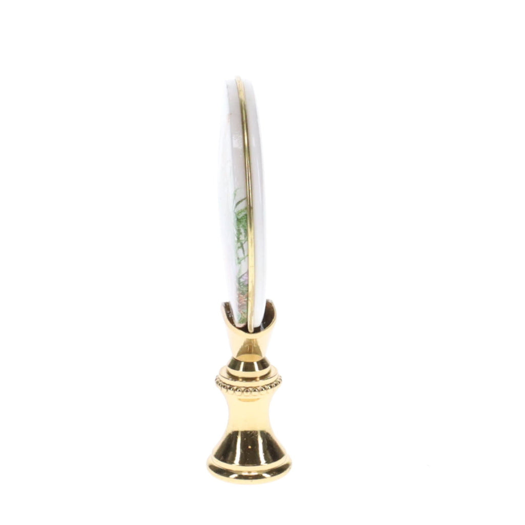 2-7/8" Tall Brass Finial, Picture of Deer/Fawn, Flowers, Ceramic, 1/4-27F Tap (15142)
