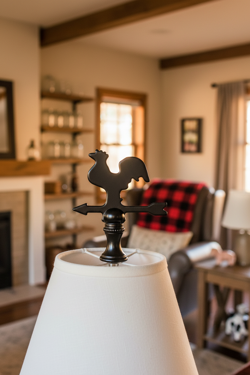 2-1/2" Tall Finial, Black Rooster Weather Vane, 1/4-27F Tap (15143)
