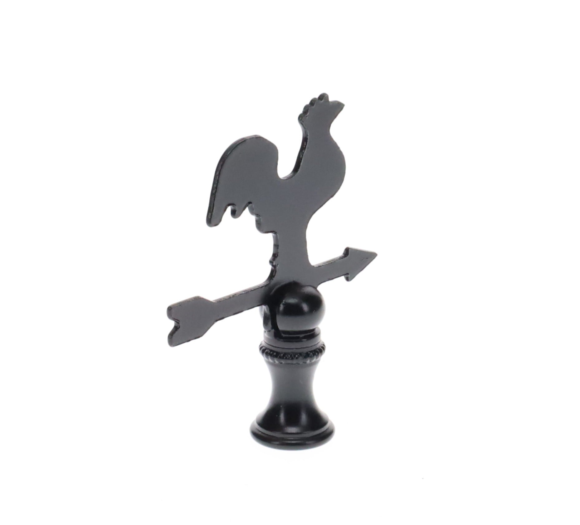 2-1/2" Tall Finial, Black Rooster Weather Vane, 1/4-27F Tap (15143)