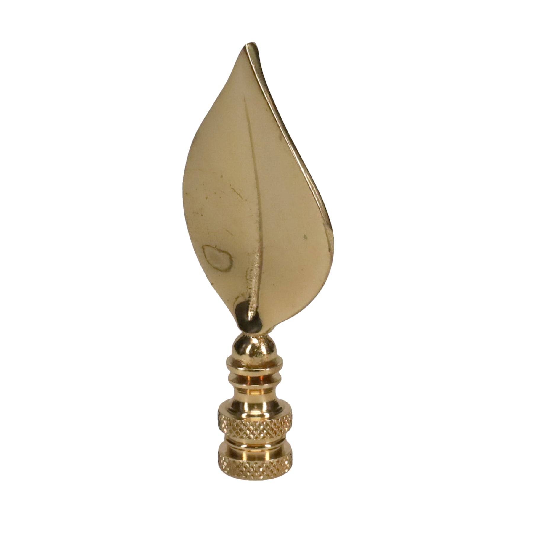 3-5/16" Tall Finial, Gloss Brass Leaf, 1/4-27F Tap (15144)