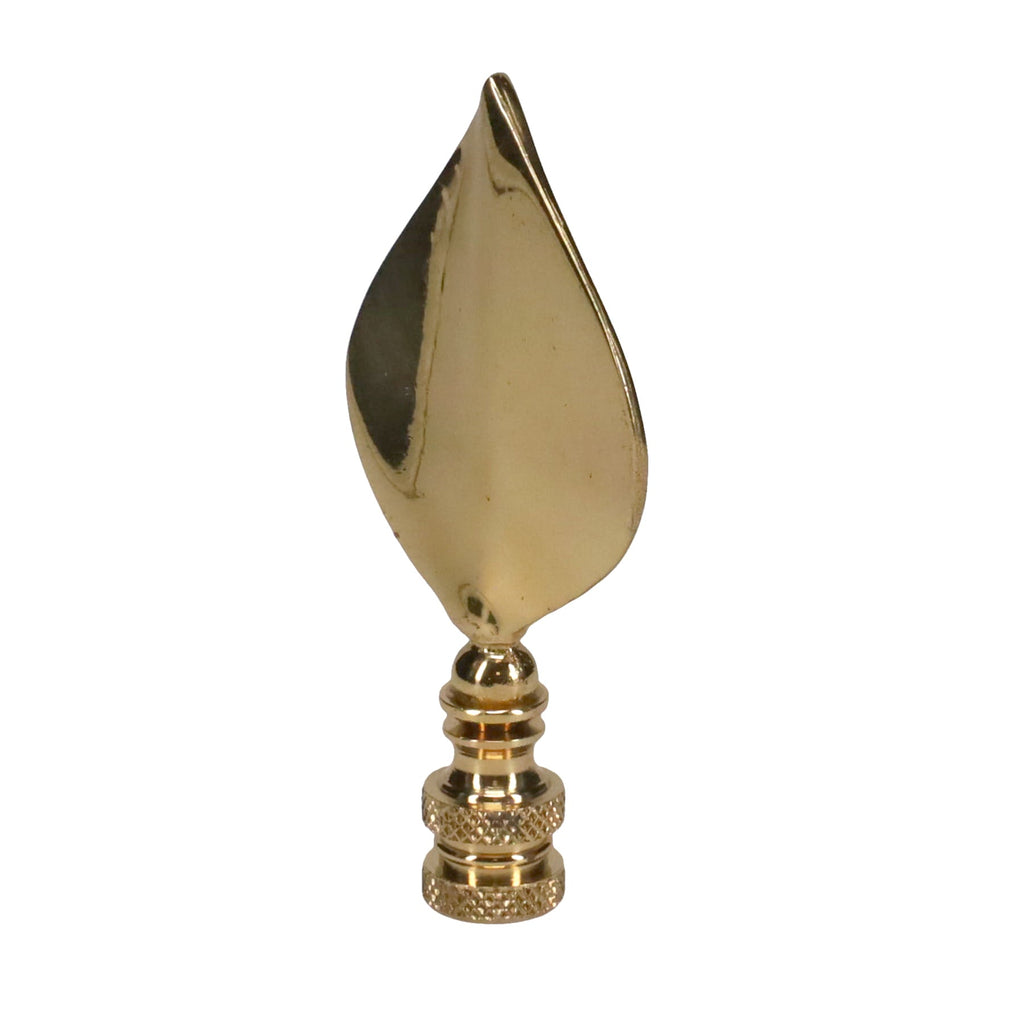 3-5/16" Tall Finial, Gloss Brass Leaf, 1/4-27F Tap (15144)