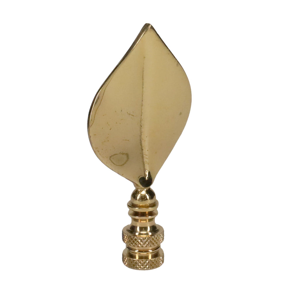 3-5/16" Tall Finial, Gloss Brass Leaf, 1/4-27F Tap (15144)