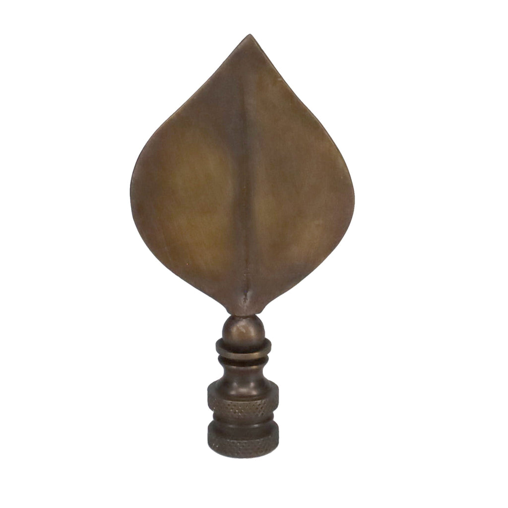 3-5/16" Tall Brass Finial, Antique Bronze Leaf, 1/4-27F Tap (15144BR)