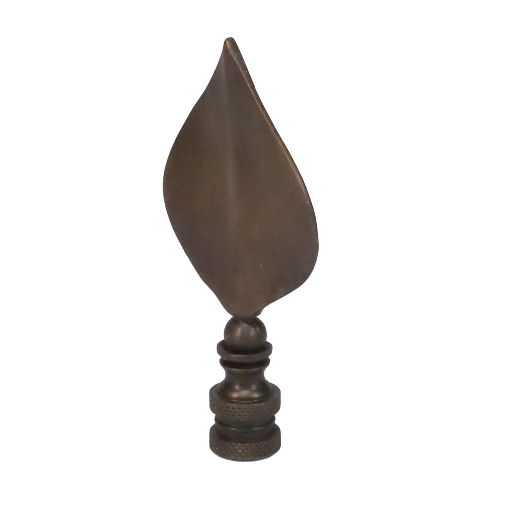 3-5/16" Tall Brass Finial, Antique Bronze Leaf, 1/4-27F Tap (15144BR)