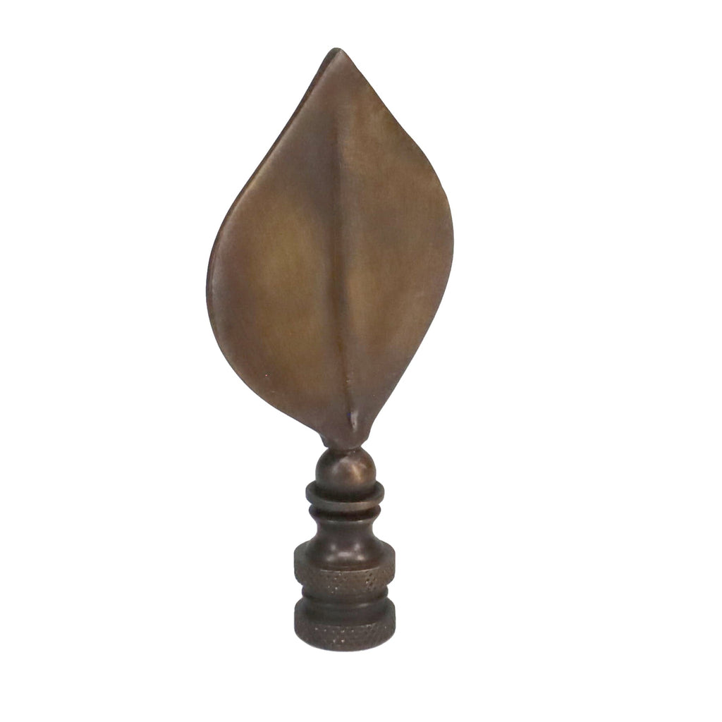 3-5/16" Tall Brass Finial, Antique Bronze Leaf, 1/4-27F Tap (15144BR)