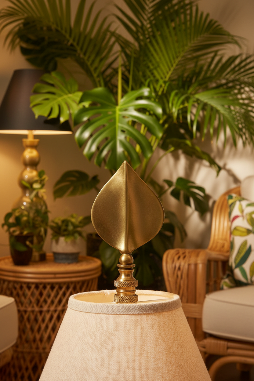 3-5/16" Tall Finial, Satin Brass Leaf, 1/4-27F Tap (15144SB)