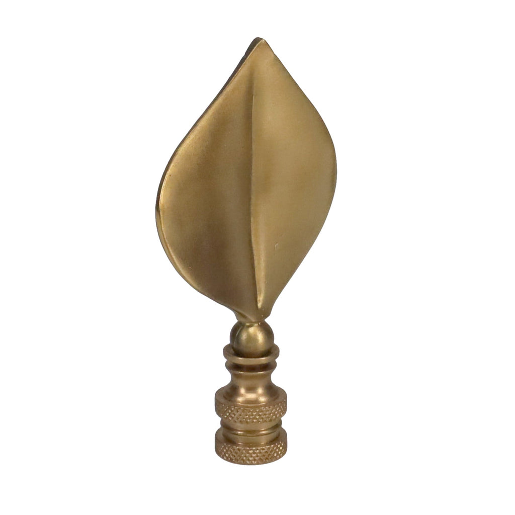 3-5/16" Tall Finial, Satin Brass Leaf, 1/4-27F Tap (15144SB)