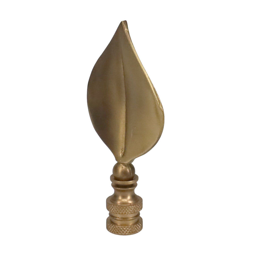3-5/16" Tall Finial, Satin Brass Leaf, 1/4-27F Tap (15144SB)