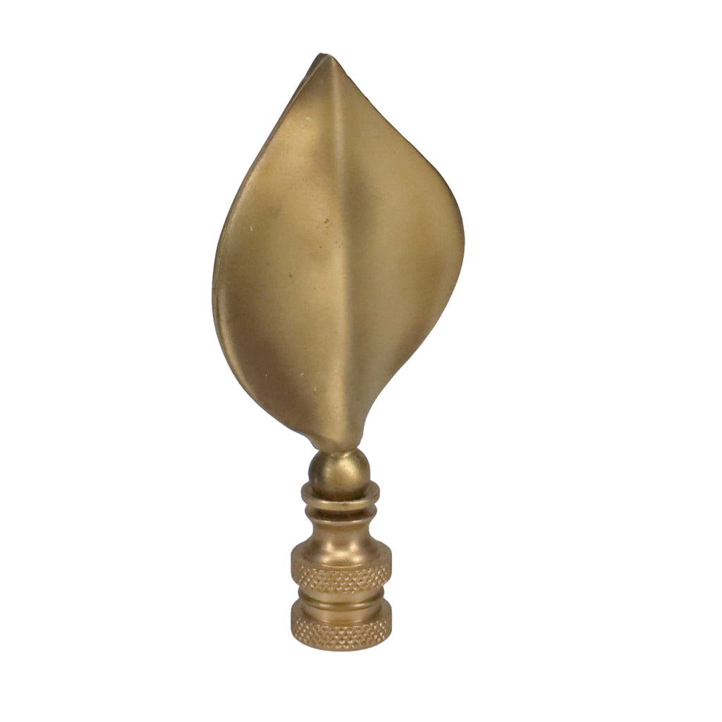 3-5/16" Tall Finial, Satin Brass Leaf, 1/4-27F Tap (15144SB)
