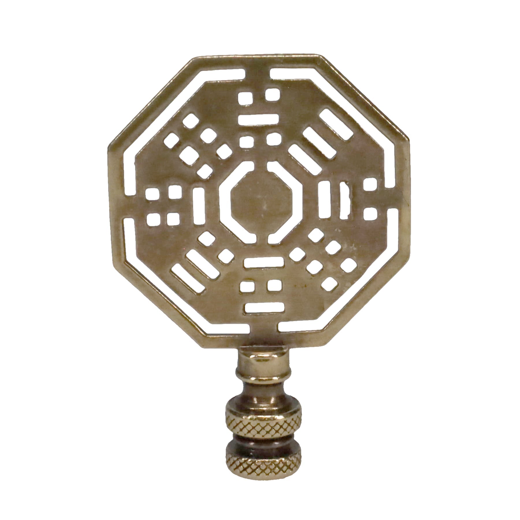 3" Tall Brass Finial, Octagon Eight Trigrams Pattern, 1/4-27F Tap (15146)