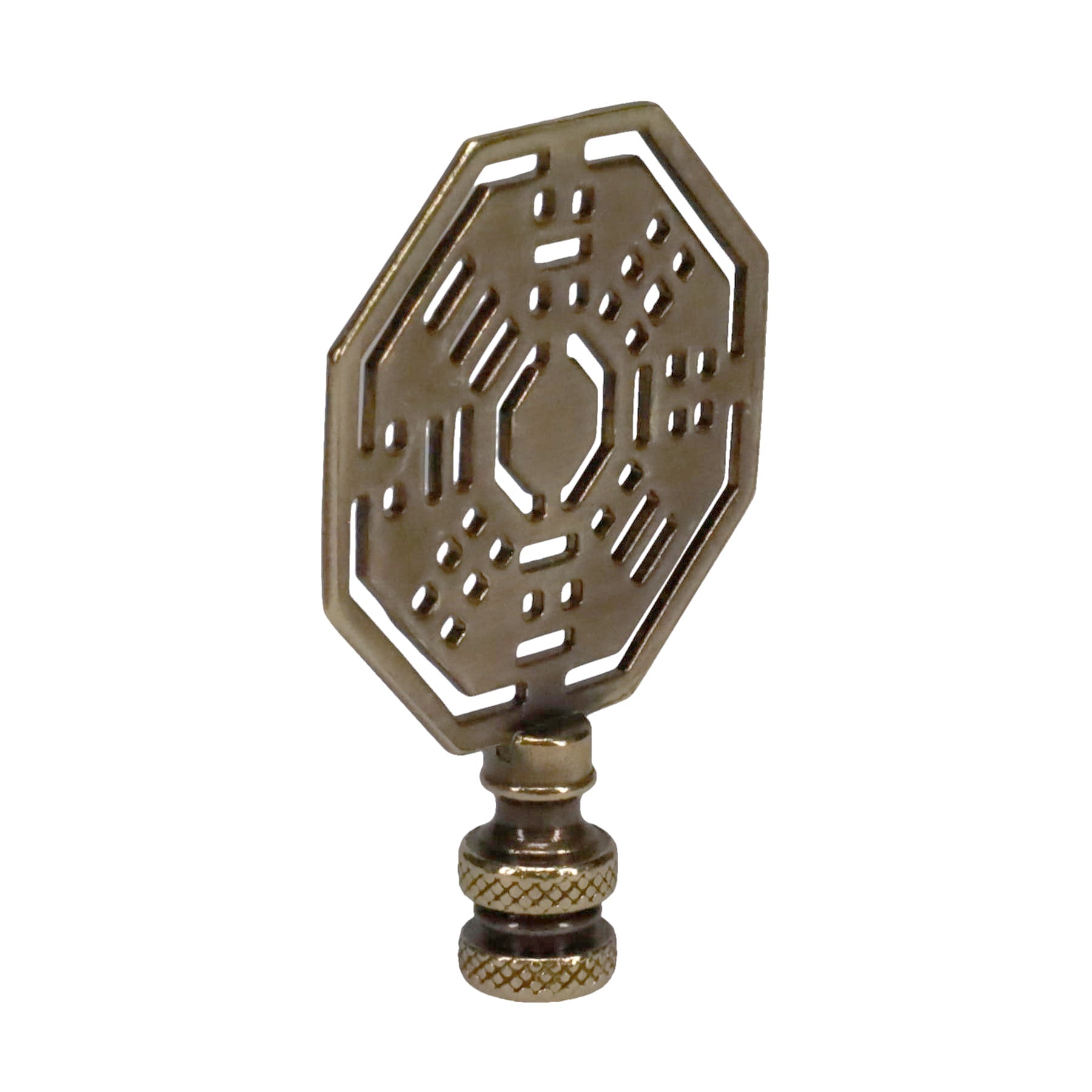 3" Tall Brass Finial, Octagon Eight Trigrams Pattern, 1/4-27F Tap (15146)