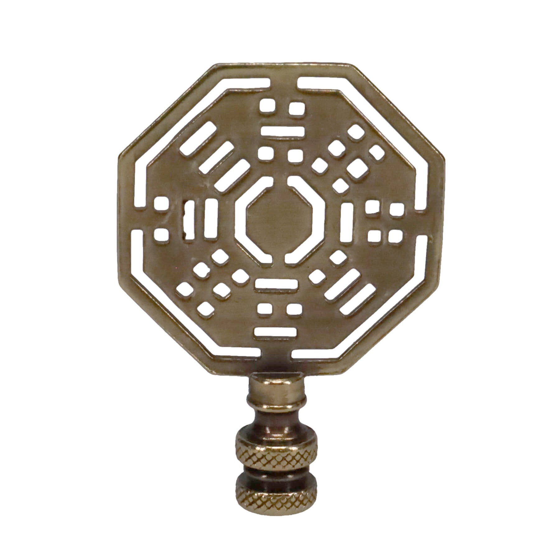 3" Tall Brass Finial, Octagon Eight Trigrams Pattern, 1/4-27F Tap (15146)