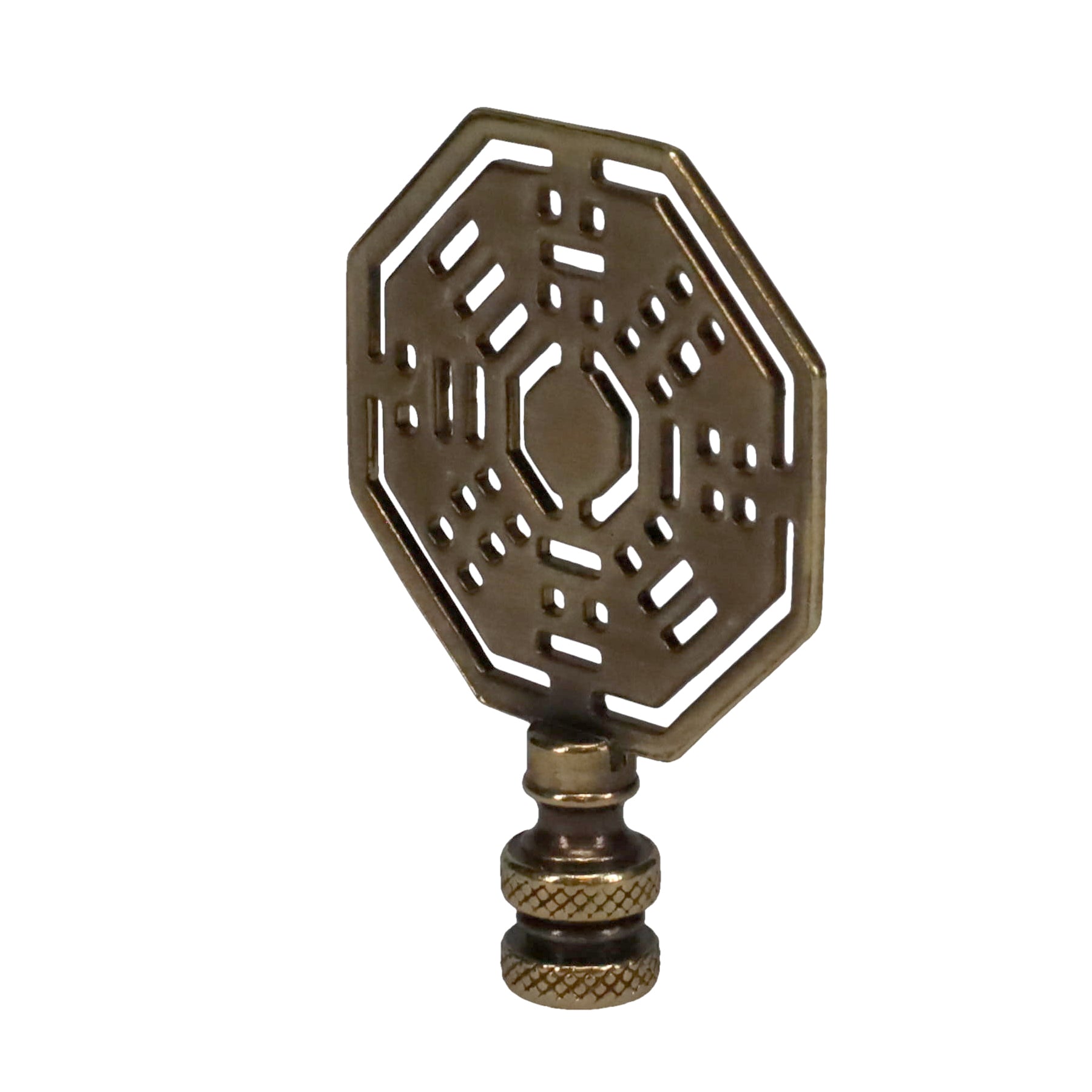 3" Tall Brass Finial, Octagon Eight Trigrams Pattern, 1/4-27F Tap (15146)