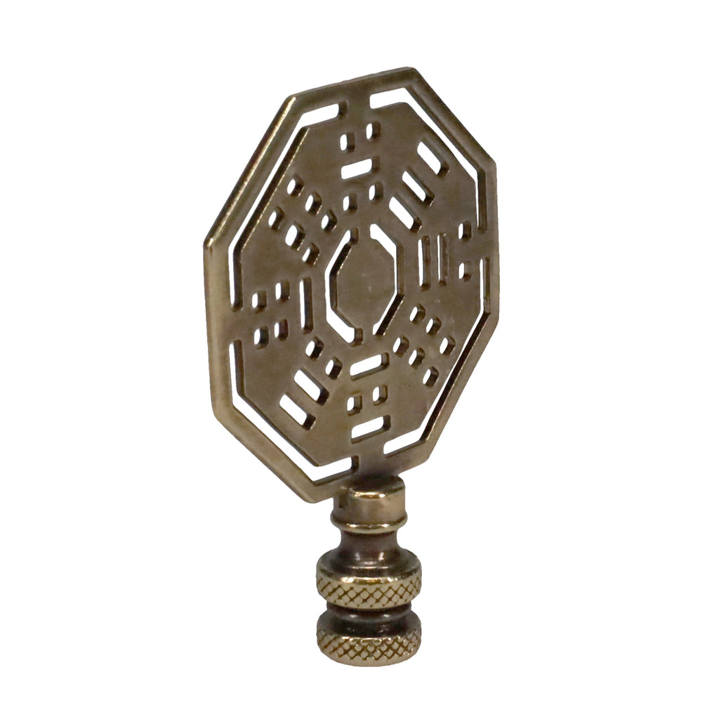 3" Tall Brass Finial, Octagon Eight Trigrams Pattern, 1/4-27F Tap (15146)