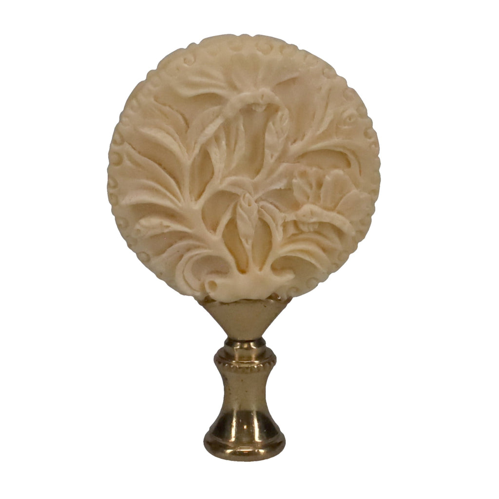 3-1/8" Tall Brass Finial, Carved Floral Pattern, 1/4-27F Tap (15147)