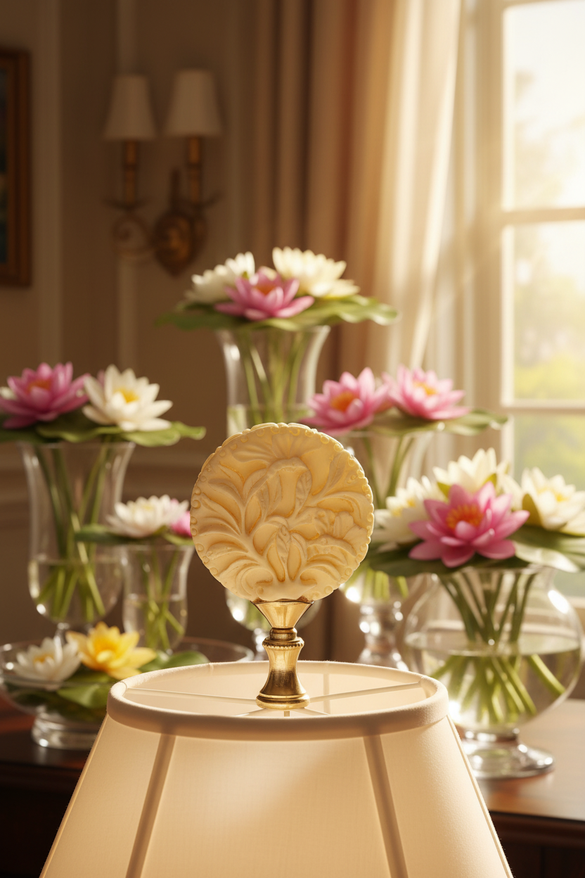 3-1/8" Tall Brass Finial, Carved Floral Pattern, 1/4-27F Tap (15147)