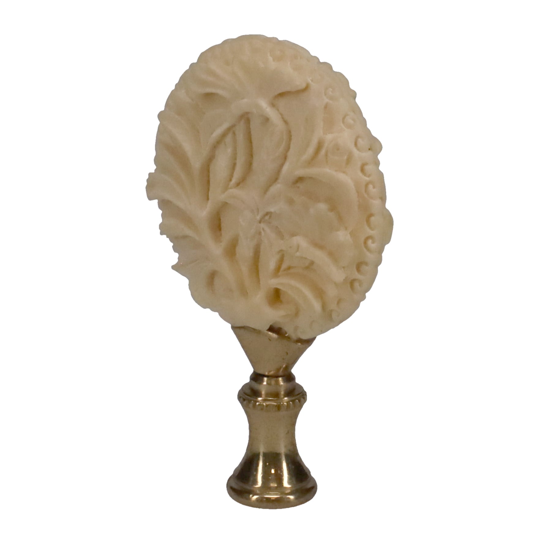 3-1/8" Tall Brass Finial, Carved Floral Pattern, 1/4-27F Tap (15147)