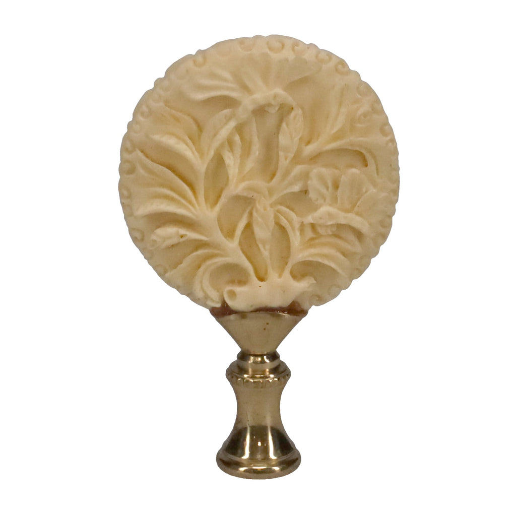 3-1/8" Tall Brass Finial, Carved Floral Pattern, 1/4-27F Tap (15147)