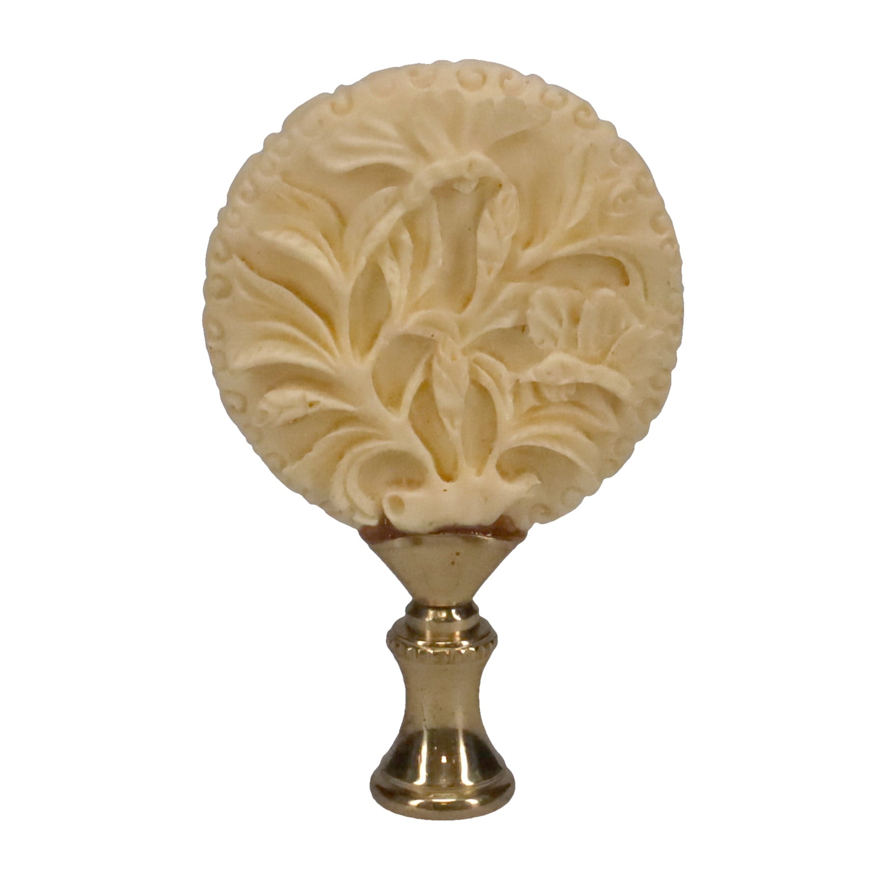 3-1/8" Tall Brass Finial, Carved Floral Pattern, 1/4-27F Tap (15147)