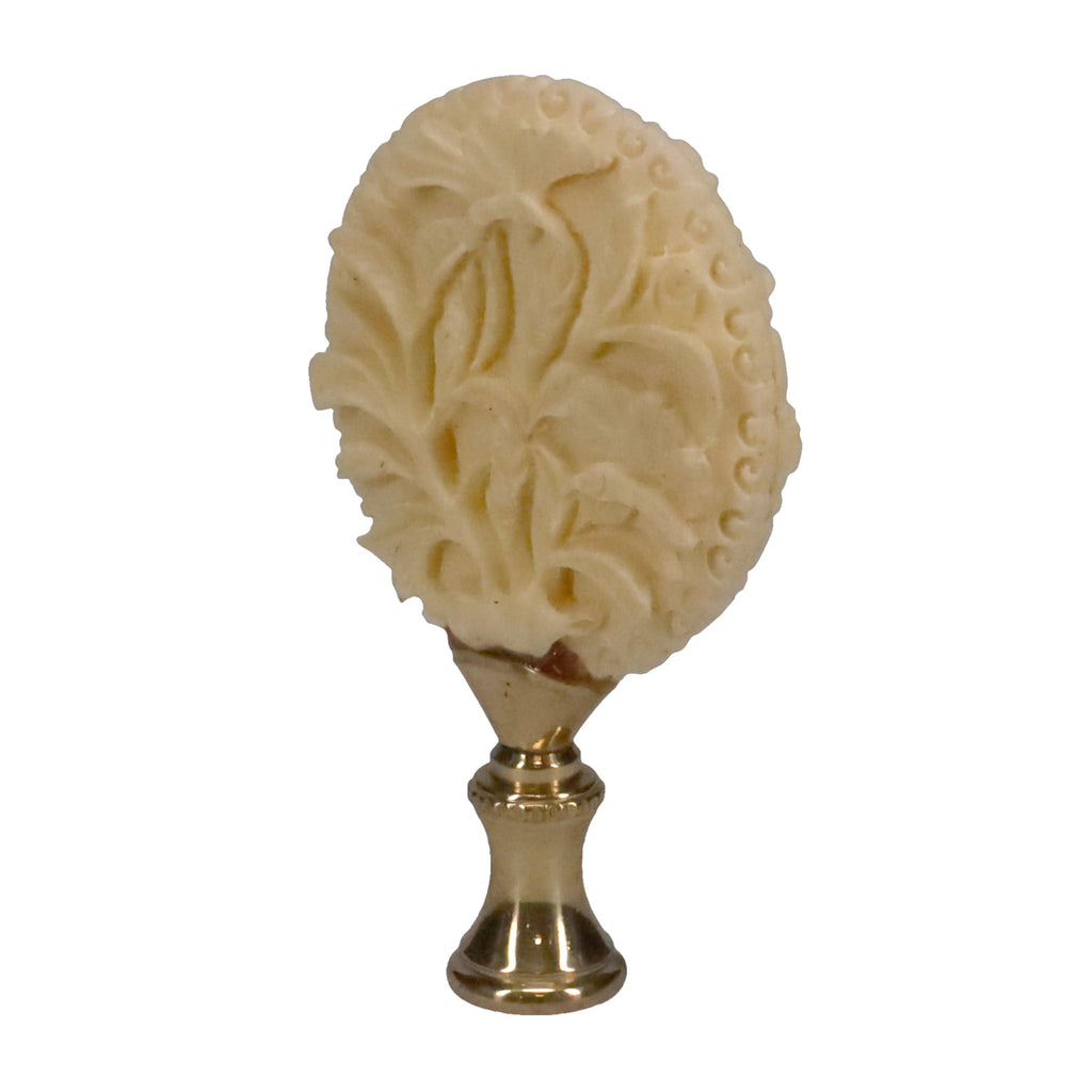 3-1/8" Tall Brass Finial, Carved Floral Pattern, 1/4-27F Tap (15147)