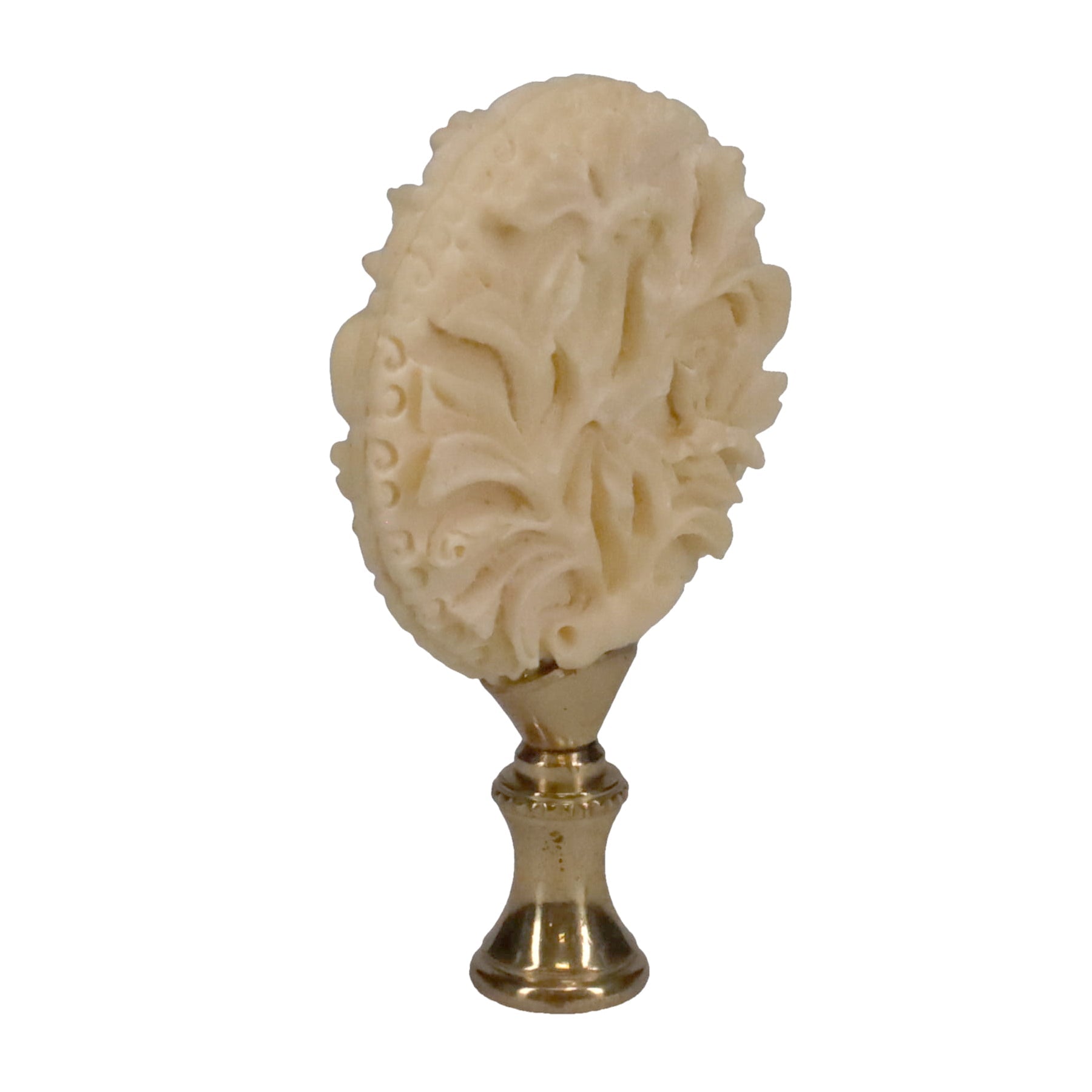 3-1/8" Tall Brass Finial, Carved Floral Pattern, 1/4-27F Tap (15147)