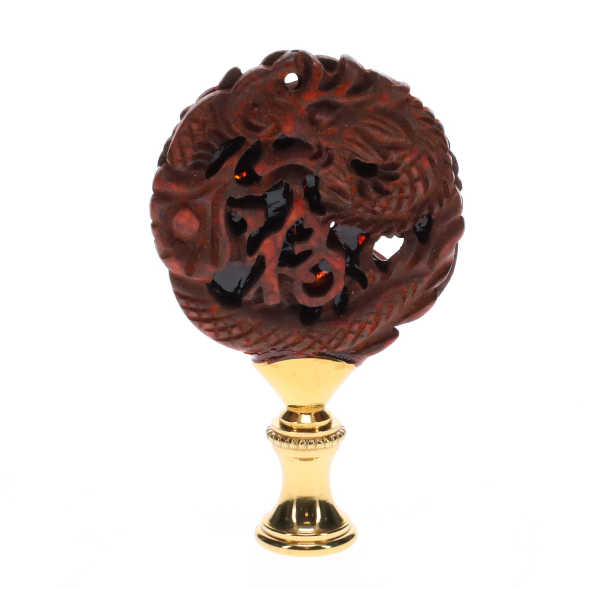 3" Tall Brass Finial, Carved Dragon, 1/4-27F Tap (15148)