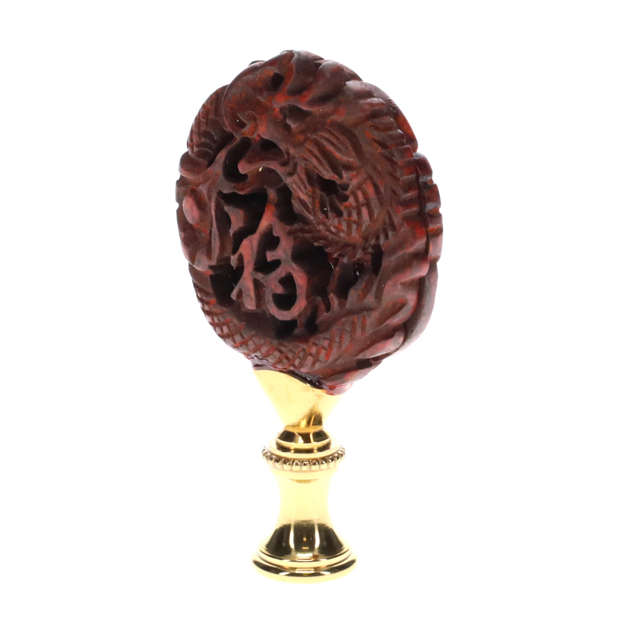 3" Tall Brass Finial, Carved Dragon, 1/4-27F Tap (15148)