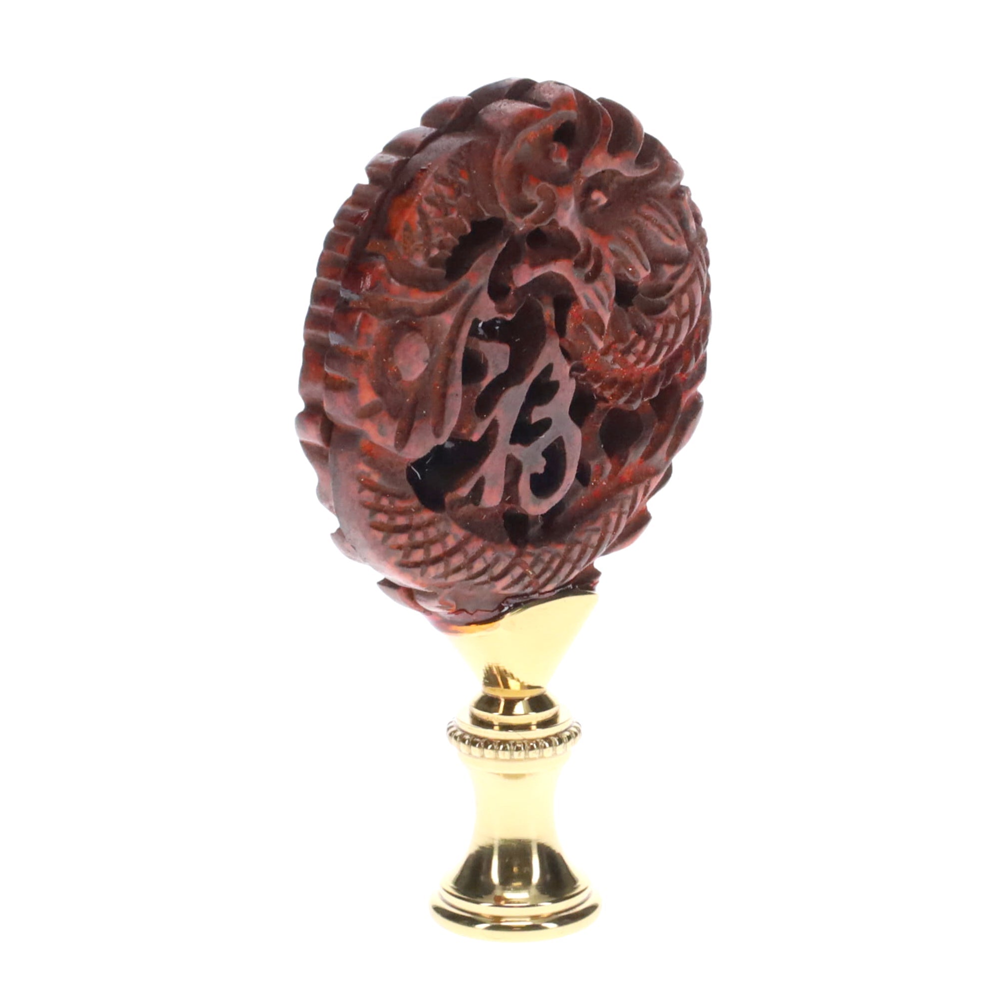 3" Tall Brass Finial, Carved Dragon, 1/4-27F Tap (15148)