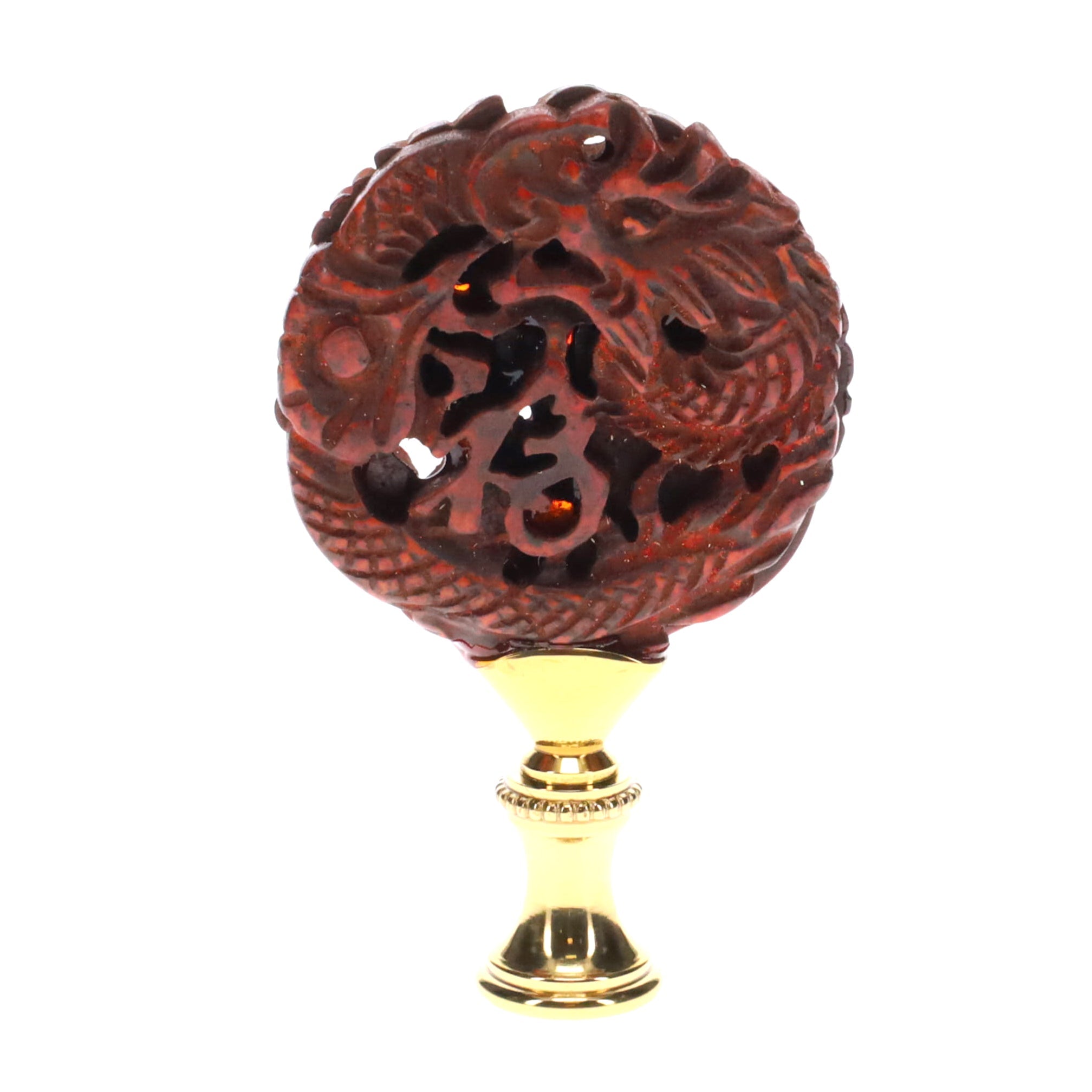 3" Tall Brass Finial, Carved Dragon, 1/4-27F Tap (15148)