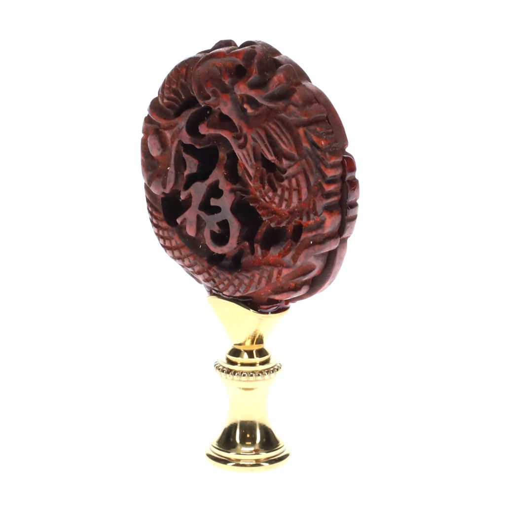 3" Tall Brass Finial, Carved Dragon, 1/4-27F Tap (15148)