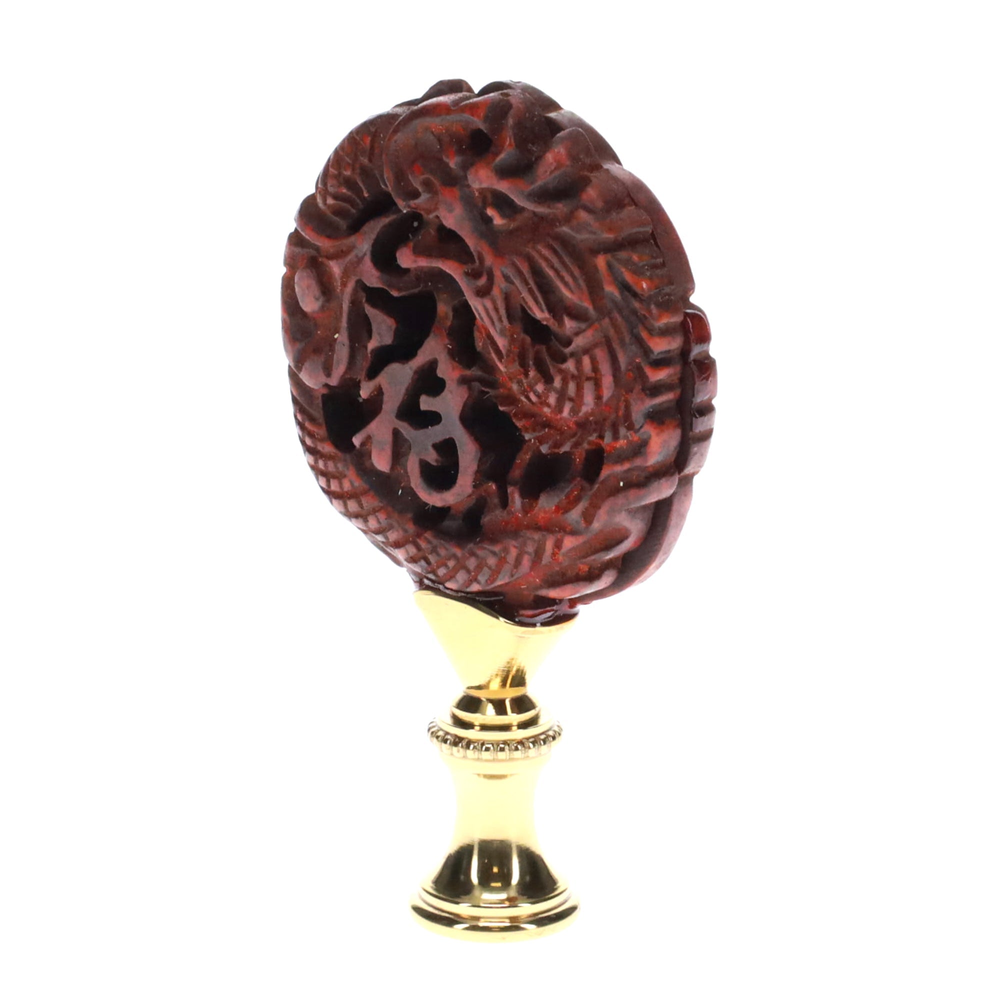 3" Tall Brass Finial, Carved Dragon, 1/4-27F Tap (15148)