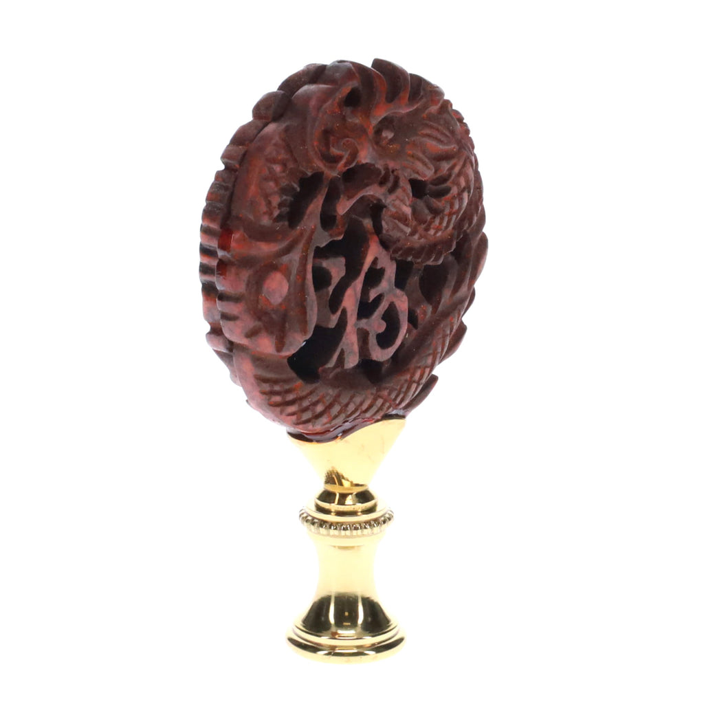 3" Tall Brass Finial, Carved Dragon, 1/4-27F Tap (15148)