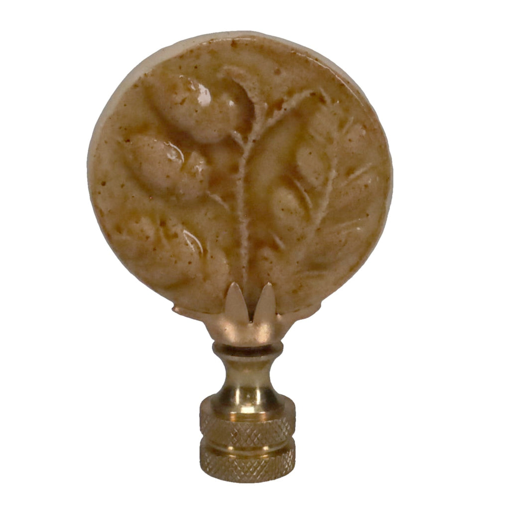 2-5/8" Tall Brass Finial, Ceramic Fauna Pattern, 1/4-27F Tap (15149)