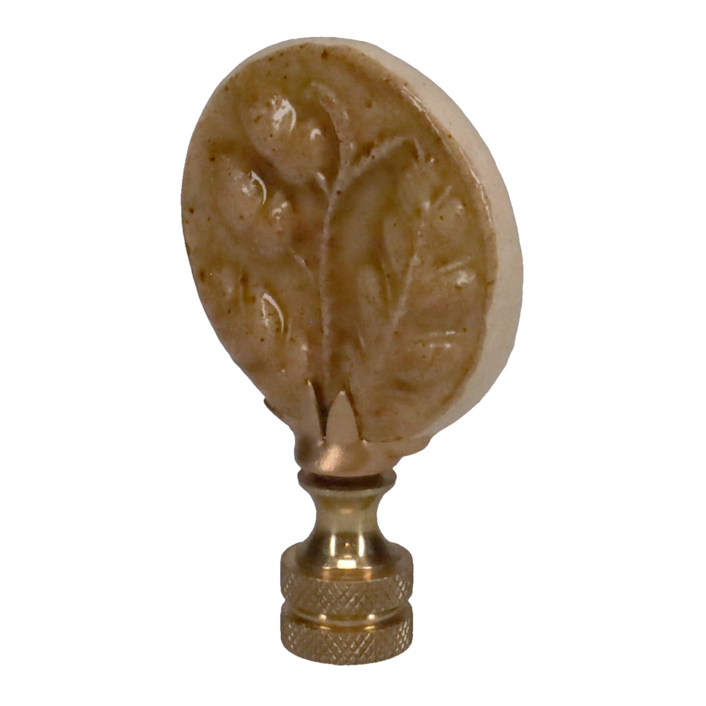 2-5/8" Tall Brass Finial, Ceramic Fauna Pattern, 1/4-27F Tap (15149)