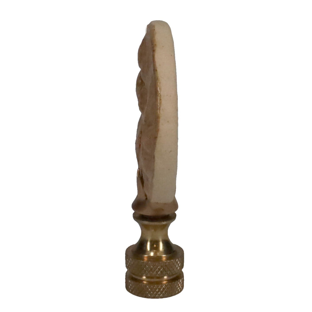 2-5/8" Tall Brass Finial, Ceramic Fauna Pattern, 1/4-27F Tap (15149)