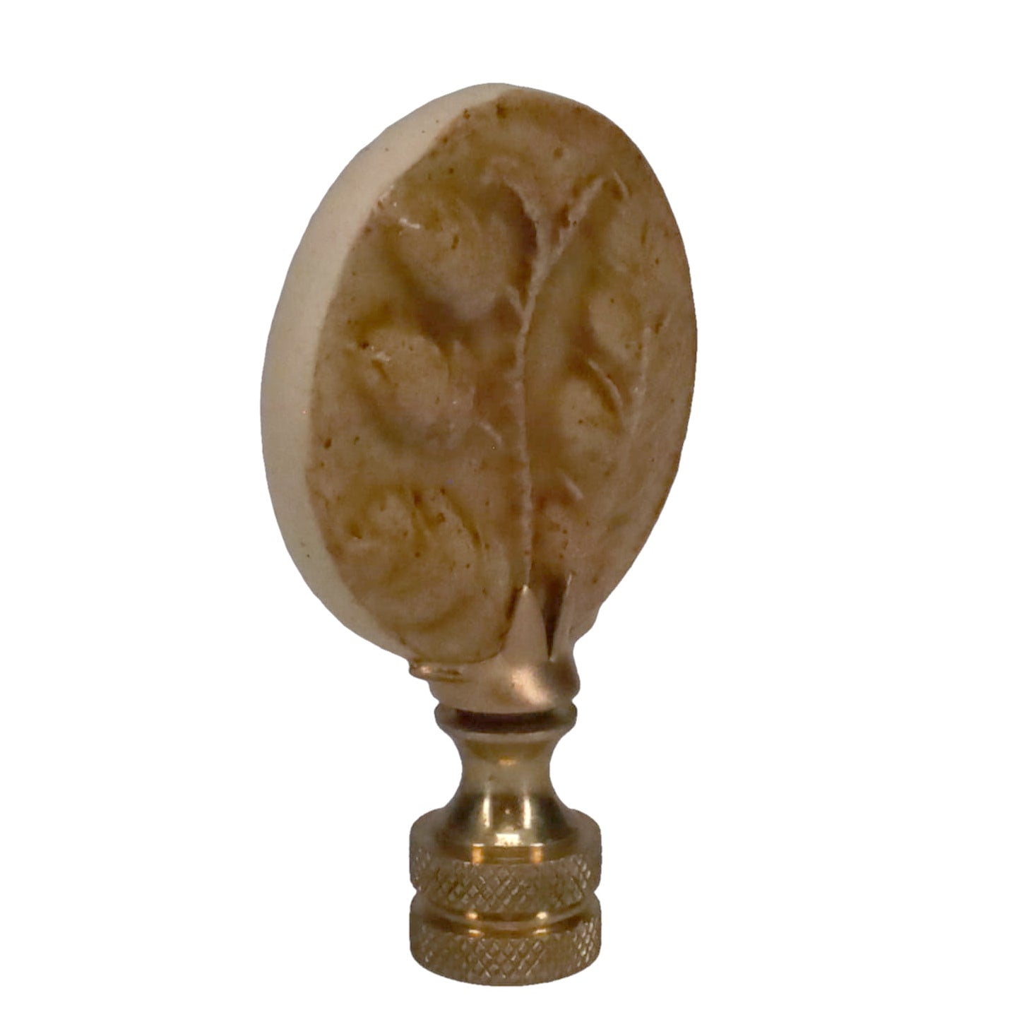 2-5/8" Tall Brass Finial, Ceramic Fauna Pattern, 1/4-27F Tap (15149)