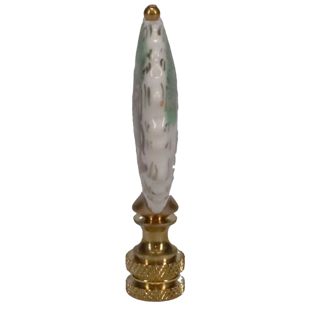2-3/4" Tall Brass Finial, Painted Porcelain Crane & Pine Tree, 1/4-27F Tap (15150)