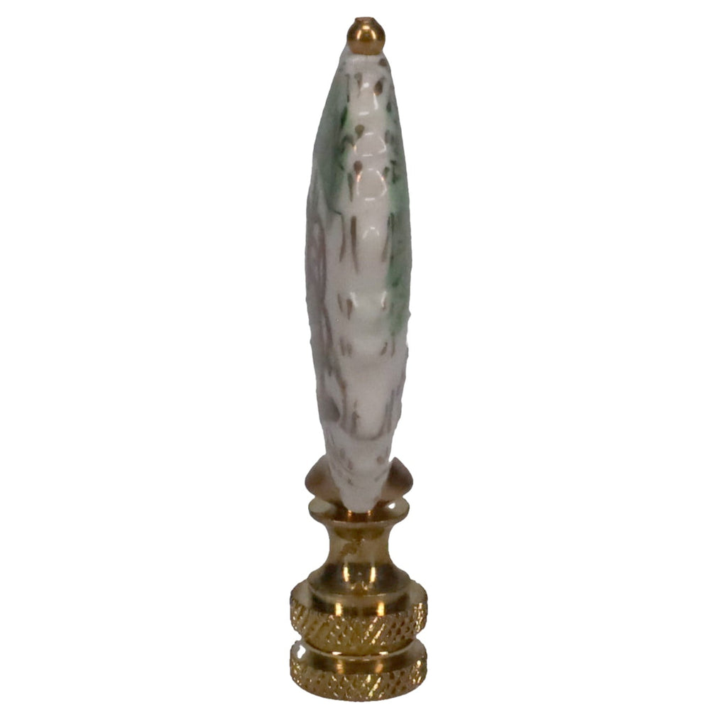 2-3/4" Tall Brass Finial, Painted Porcelain Crane & Pine Tree, 1/4-27F Tap (15150)