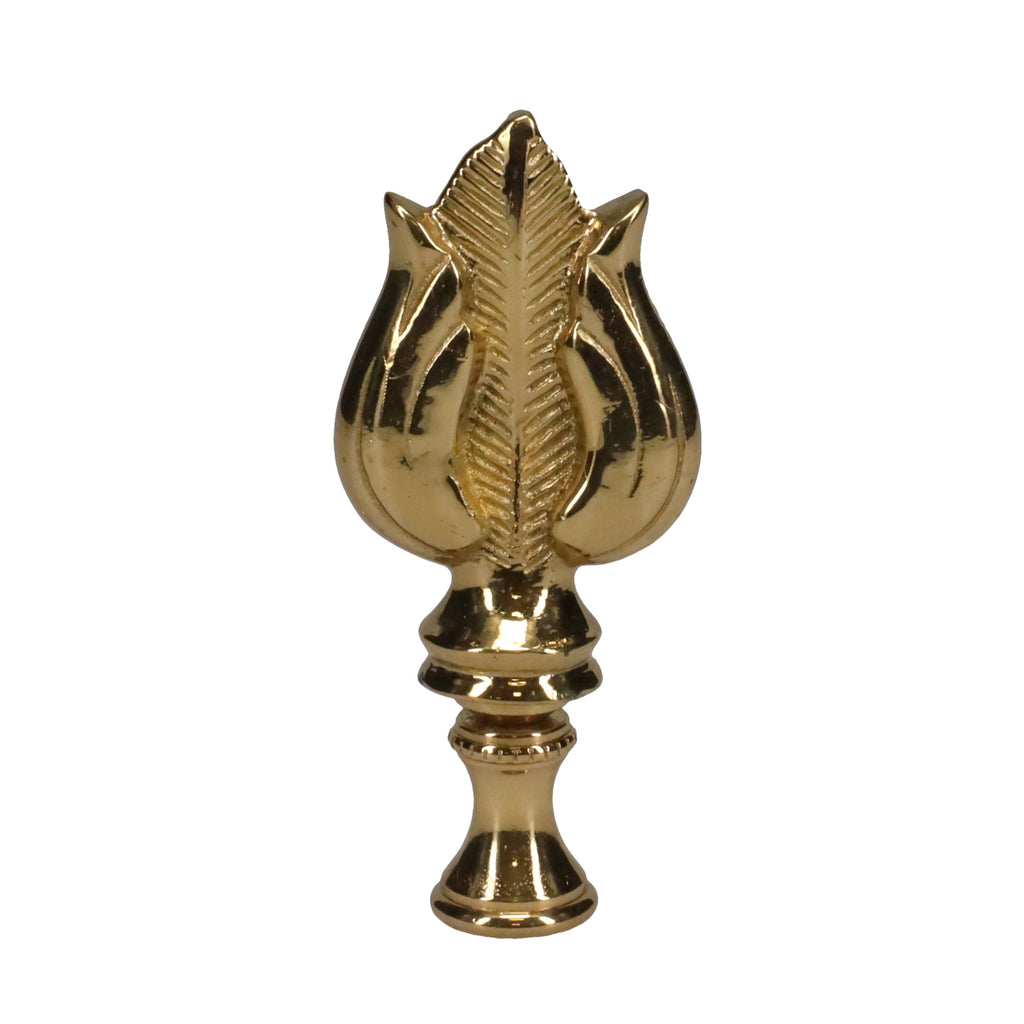 3" Tall Brass Finial, Leaf & Feather Pattern, 1/4-27F Tap (15151)