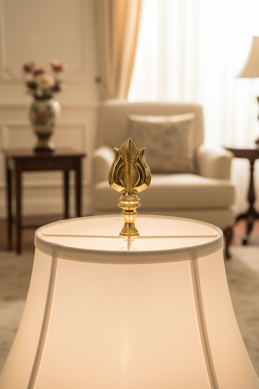 3" Tall Brass Finial, Leaf & Feather Pattern, 1/4-27F Tap (15151)