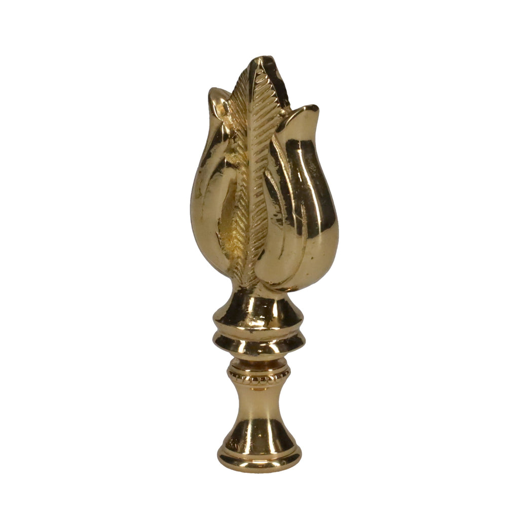 3" Tall Brass Finial, Leaf & Feather Pattern, 1/4-27F Tap (15151)