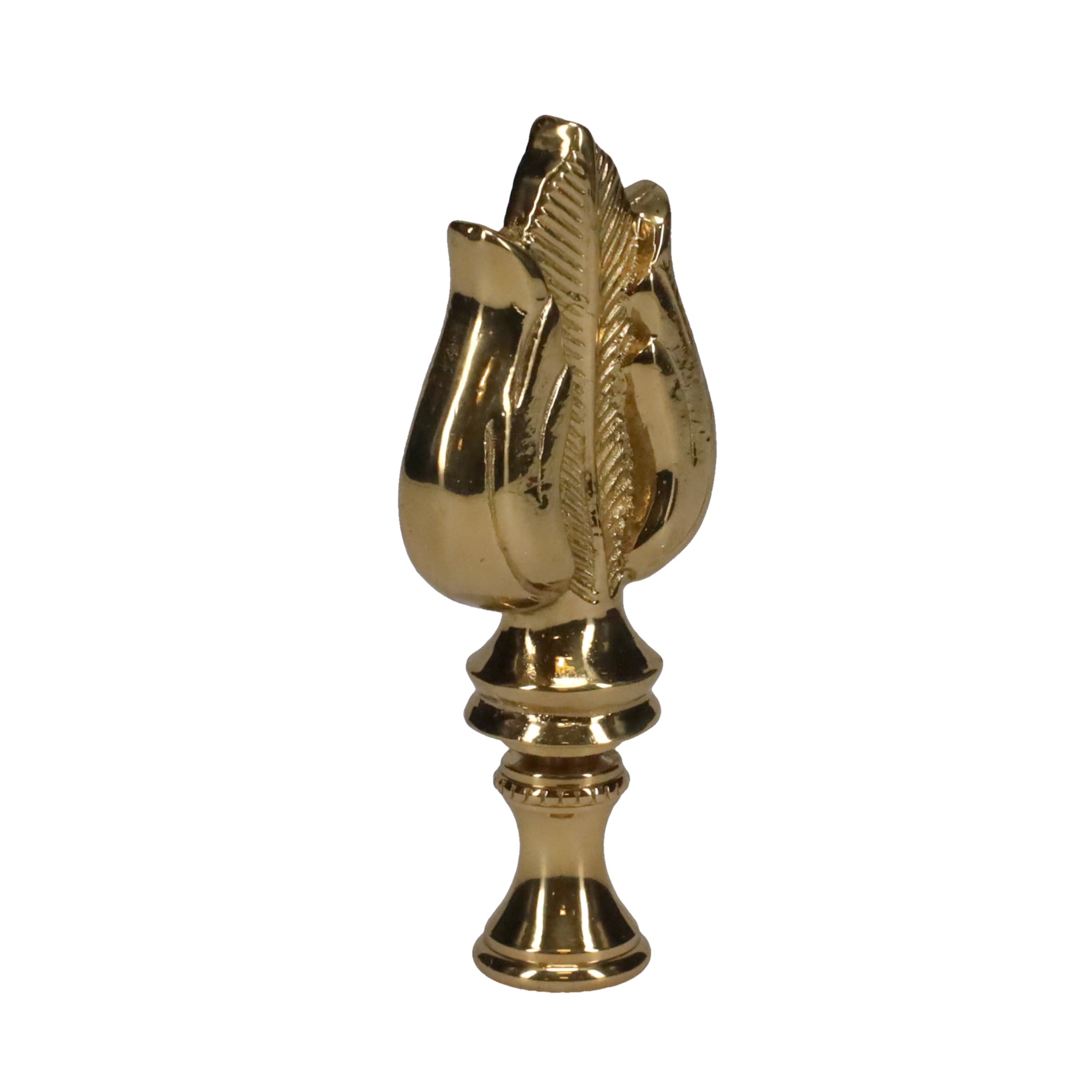 3" Tall Brass Finial, Leaf & Feather Pattern, 1/4-27F Tap (15151)