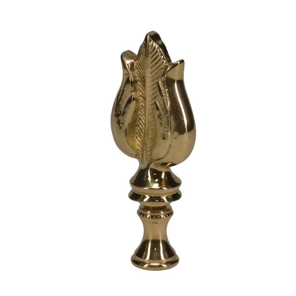 3" Tall Brass Finial, Leaf & Feather Pattern, 1/4-27F Tap (15151)