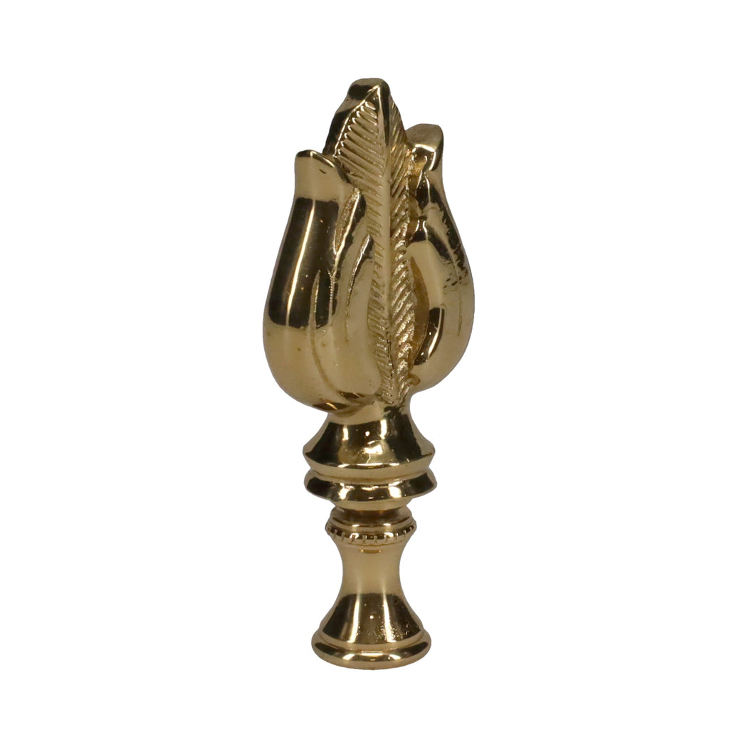 3" Tall Brass Finial, Leaf & Feather Pattern, 1/4-27F Tap (15151)