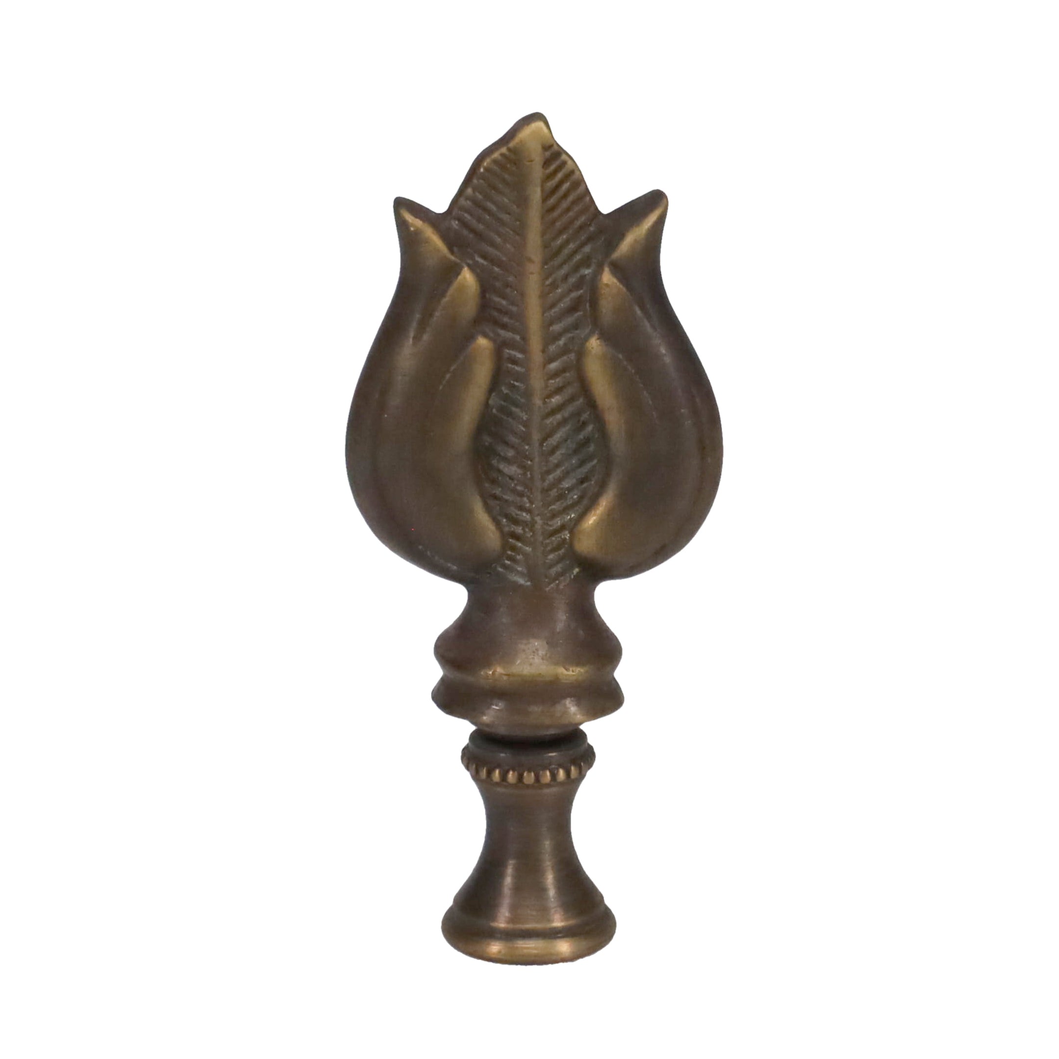 3" Tall Brass Finial, Bronze Leaf & Feather Pattern, Colors Vary, 1/4-27F Tap (15151BR)