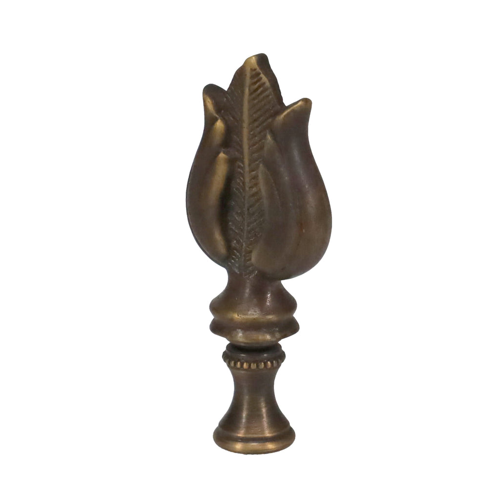 3" Tall Brass Finial, Bronze Leaf & Feather Pattern, Colors Vary, 1/4-27F Tap (15151BR)