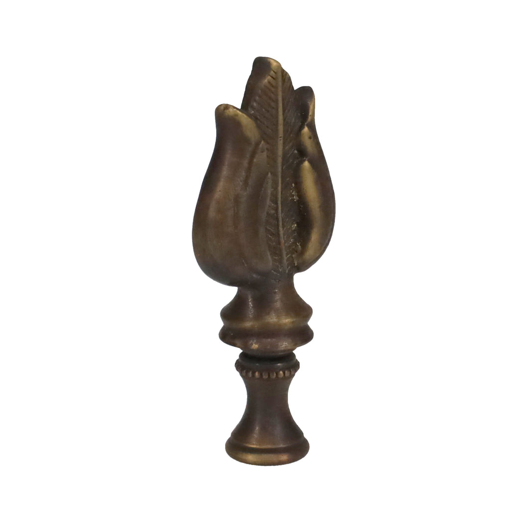 3" Tall Brass Finial, Bronze Leaf & Feather Pattern, Colors Vary, 1/4-27F Tap (15151BR)